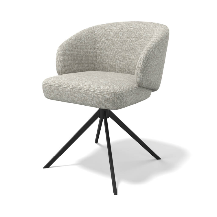 Speisestuhl Elise - Light Grey Lodge Fabric & Black Swivel Base - 60 x 60 x 80 cm