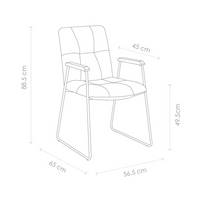 Lausanne Dining Chair - Sneak 10 Fabric - Black Metal Frame - Armrests - 56.5 x 65 x 88.5 cm