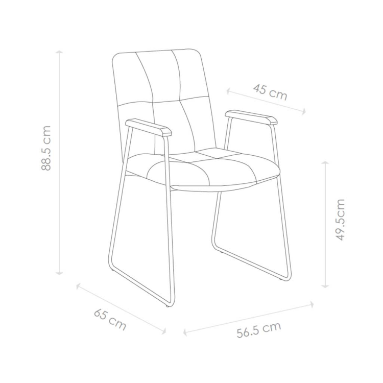 Lausanne Dining Chair - Sneak 10 Fabric - Black Metal Frame - Armrests - 56.5 x 65 x 88.5 cm