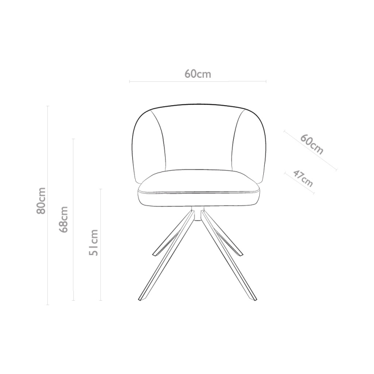 Speisestuhl Elise - Light Grey Lodge Fabric & Black Swivel Base - 60 x 60 x 80 cm