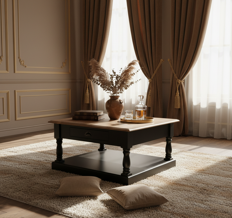 Ashford Coffee Table - Black Base with Oak Top | Marcottestyle