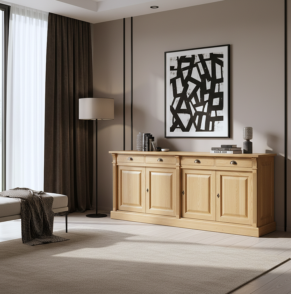 Wexford Sideboard – Solid Oak Top & Base | Classic 4-Door Storage Cabinet - View 2