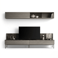 Altiero Luxury Italian TV Wall Unit | Contemporary Grey Wood Media Console with Floating Shelf