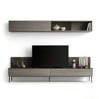 Altiero Luxury Italian TV Wall Unit | Contemporary Grey Wood Media Console with Floating Shelf - Marcottestyle Shop