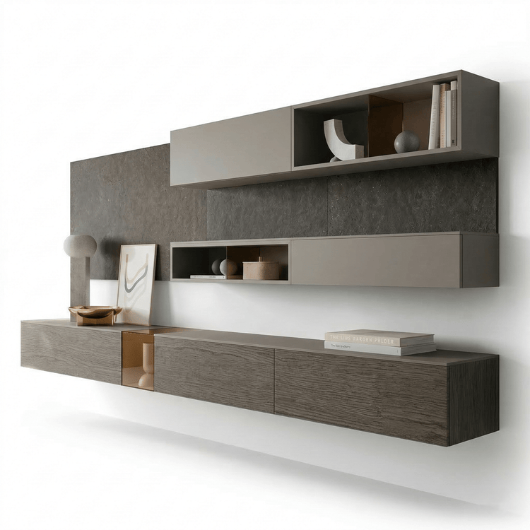 Ardento Italian Floating TV Wall Unit | Modern Designer Media Console with Architectural Shelving - Marcottestyle Shop | Marcottestyle