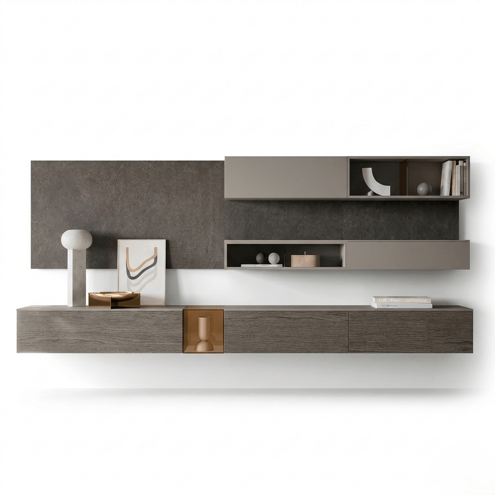 Ardento Italian Floating TV Wall Unit | Modern Designer Media Console with Architectural Shelving