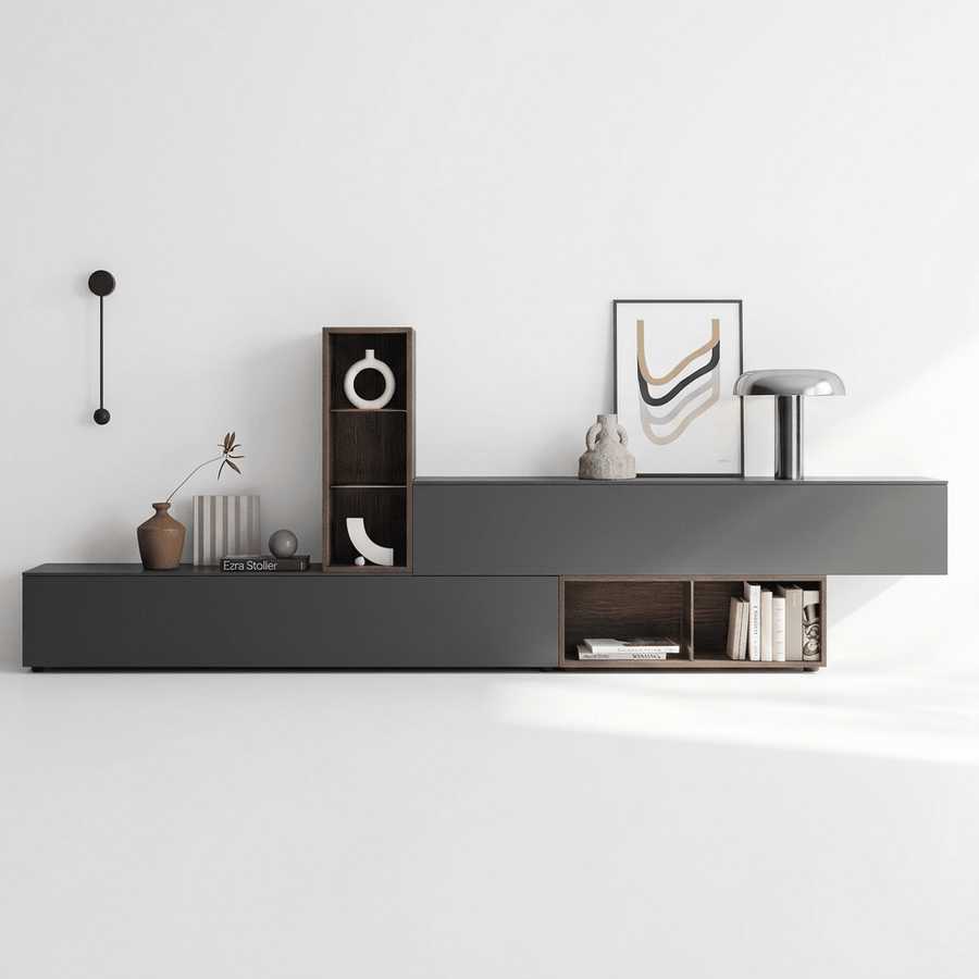 Ardesano Luxury Italienisch TV Wandregal | Modern Schwebend Media Konsole mit Wood Vitrine Storage - Marcottestyle Shop