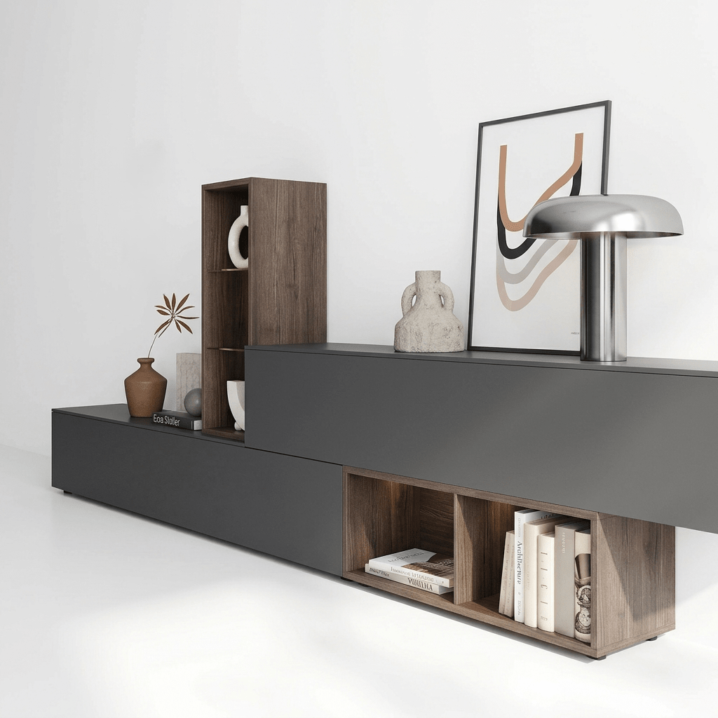 Ardesano Luxury Italian TV Wall Unit | Modern Floating Media Console with Wood Display Storage - Marcottestyle Shop | Marcottestyle