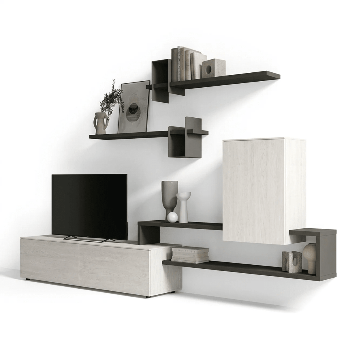 Ardesia Modern Italian TV Wall Unit | Floating Media Console with Metal Designer Shelves - Marcottestyle Shop | Marcottestyle