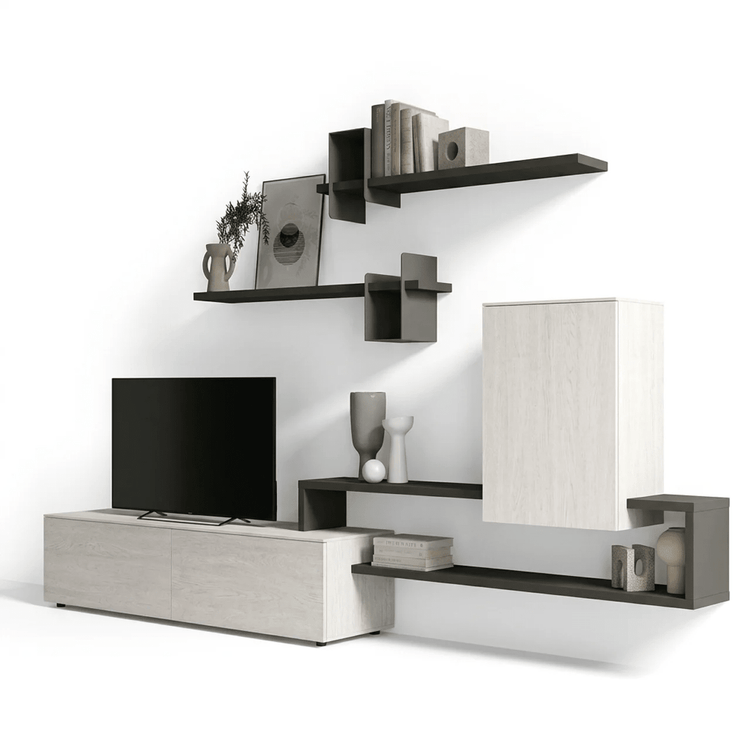 Ardesia Modern Italian TV Wall Unit | Floating Media Console with Metal Designer Shelves - Marcottestyle Shop | Marcottestyle