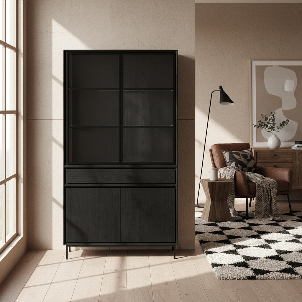 Navarre Small Showcase Cabinet - Black with Glass Display | Marcottestyle