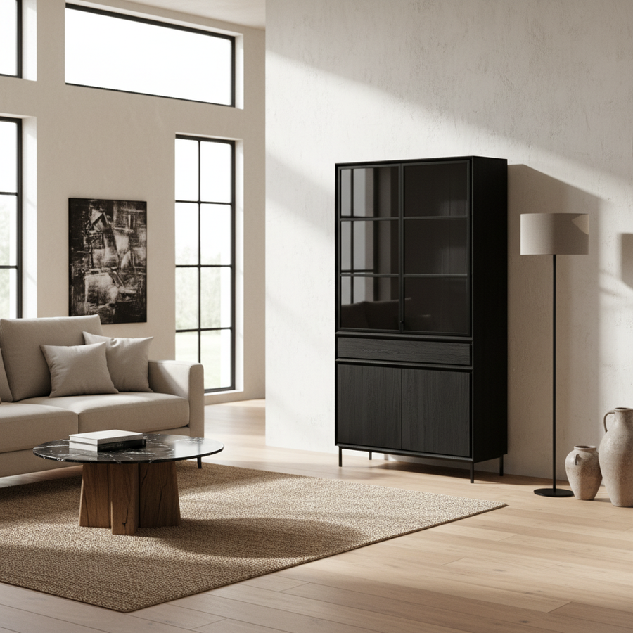 Navarre Small Showcase Cabinet - Black with Glass Display | Marcottestyle