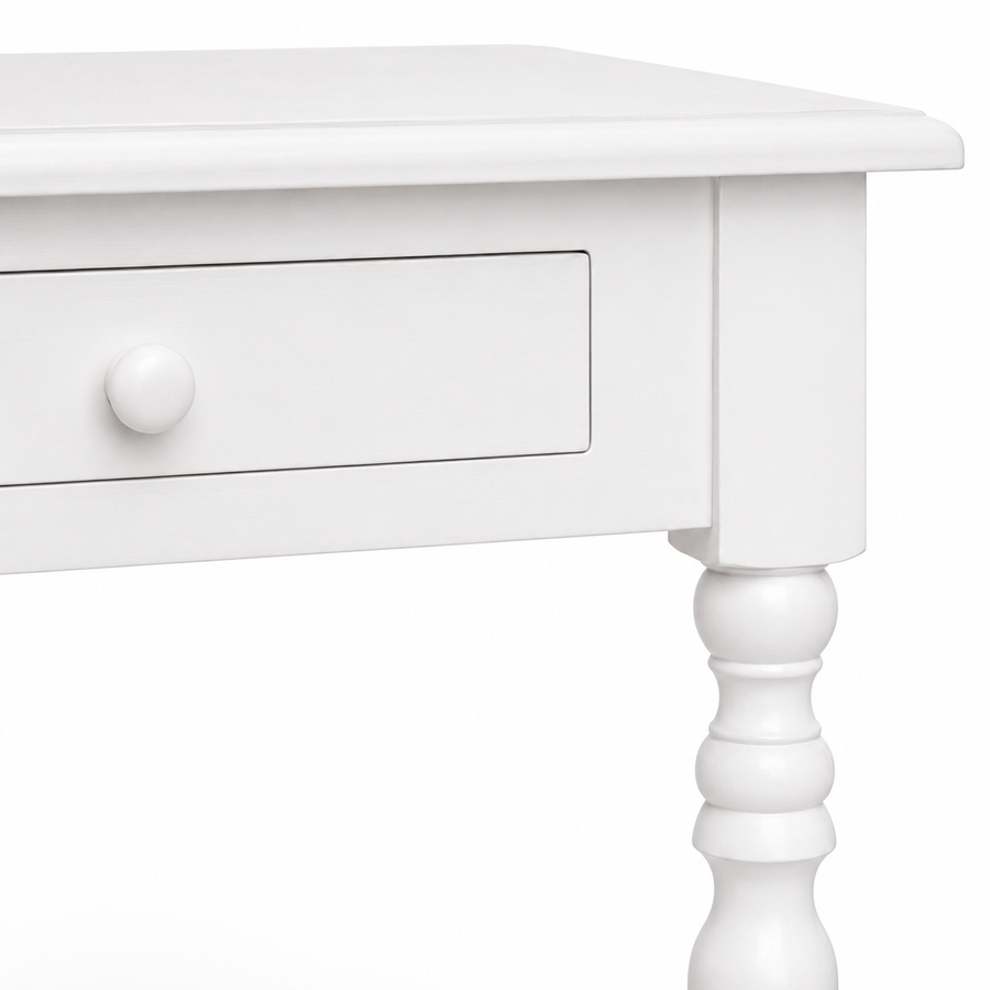 Close-up of the white finish and detailing of the Auray desk