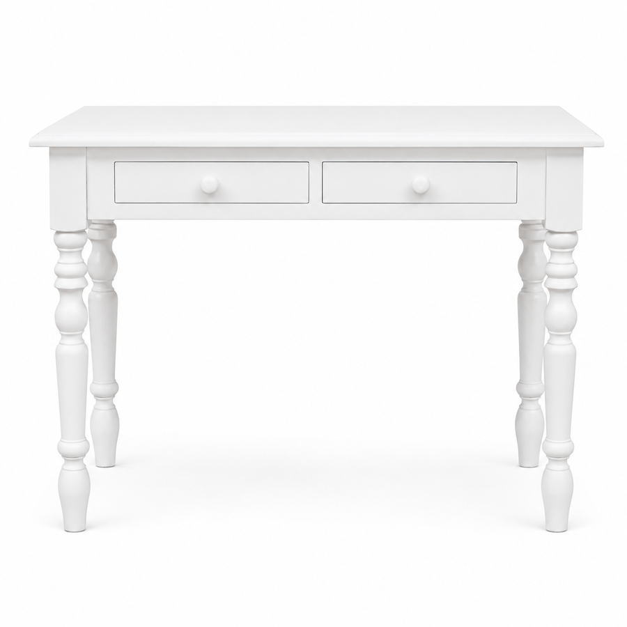 Auray desk in white, front view on white background