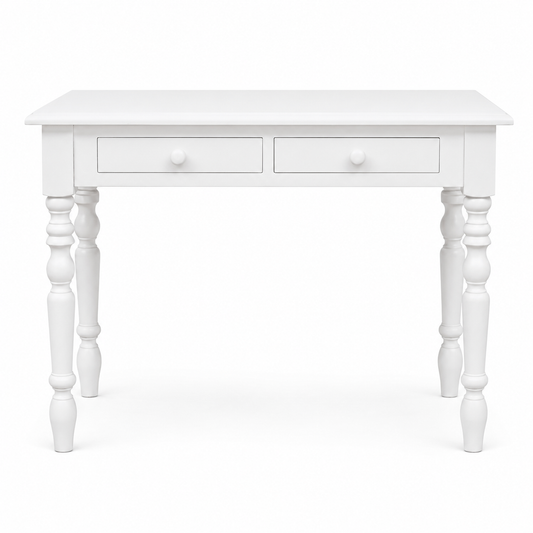 Auray desk in white, front view on white background