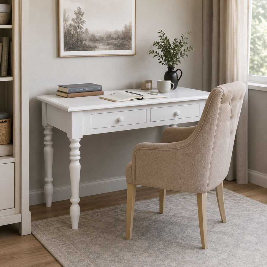 Auray desk in white styled in a home office