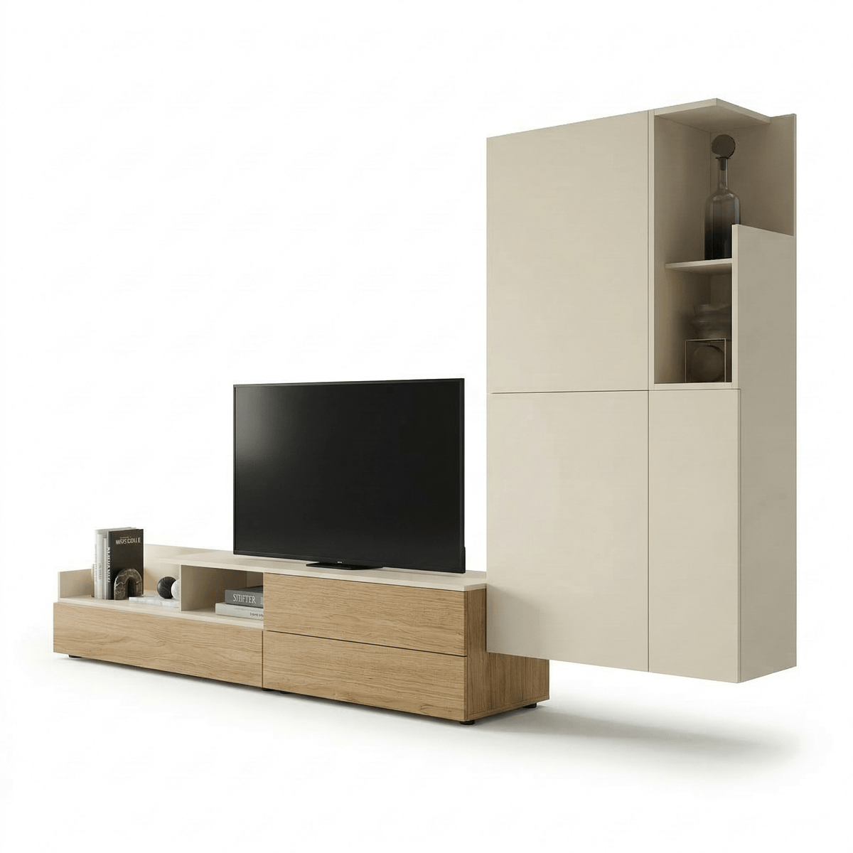 Aurelio Modern Italian TV Wall Unit | Floating Media Console with Vertical Storage Cabinet - Marcottestyle Shop | Marcottestyle