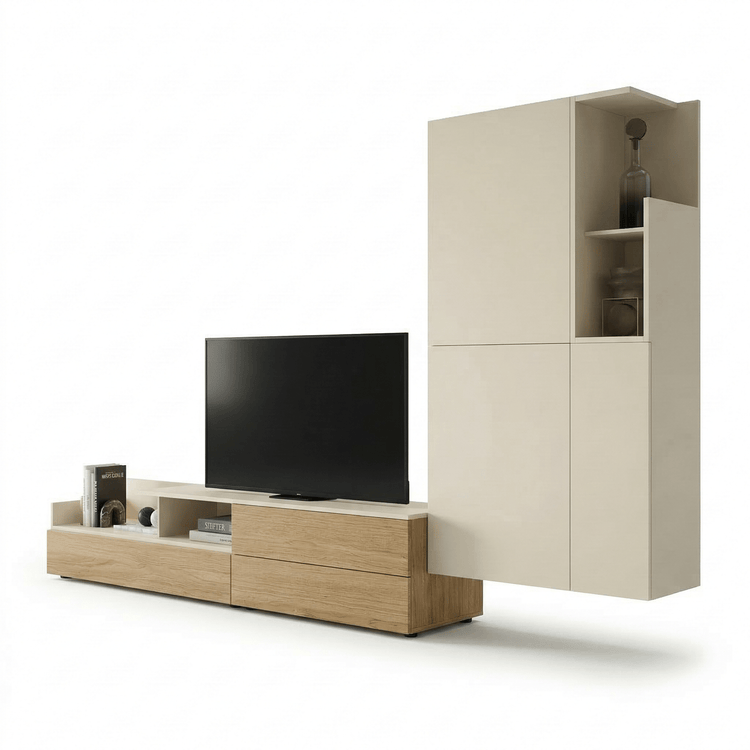 Aurelio Modern Italian TV Wall Unit | Floating Media Console with Vertical Storage Cabinet - Marcottestyle Shop | Marcottestyle