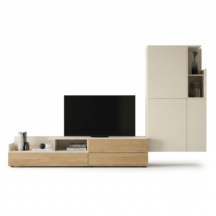 Aurelio Modern Italian TV Wall Unit | Floating Media Console with Vertical Storage Cabinet - Marcottestyle Shop | Marcottestyle