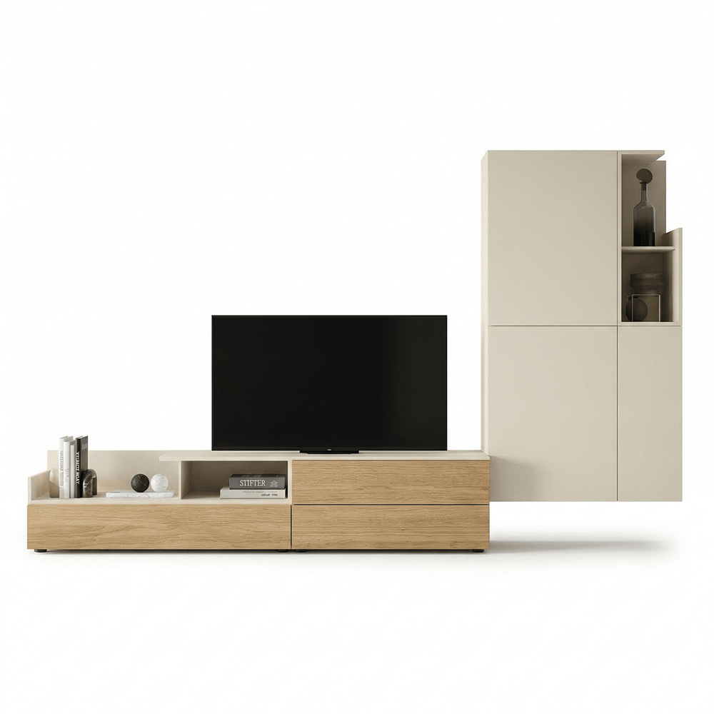 Aurelio Modern Italian TV Wall Unit | Floating Media Console with Vertical Storage Cabinet
