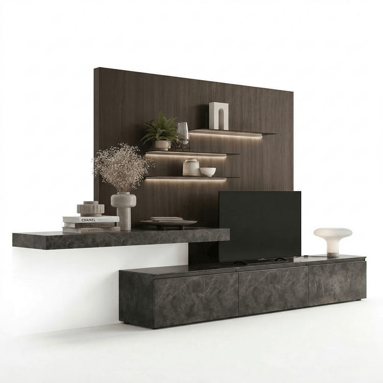 Aurevino Luxury Italian TV Wall Unit | Designer Media Console with Illuminated Display Shelves - Marcottestyle Shop | Marcottestyle
