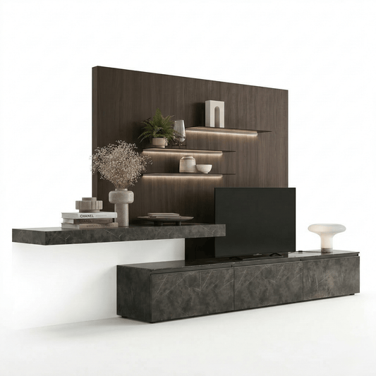 Aurevino Luxury Italian TV Wall Unit | Designer Media Console with Illuminated Display Shelves - Marcottestyle