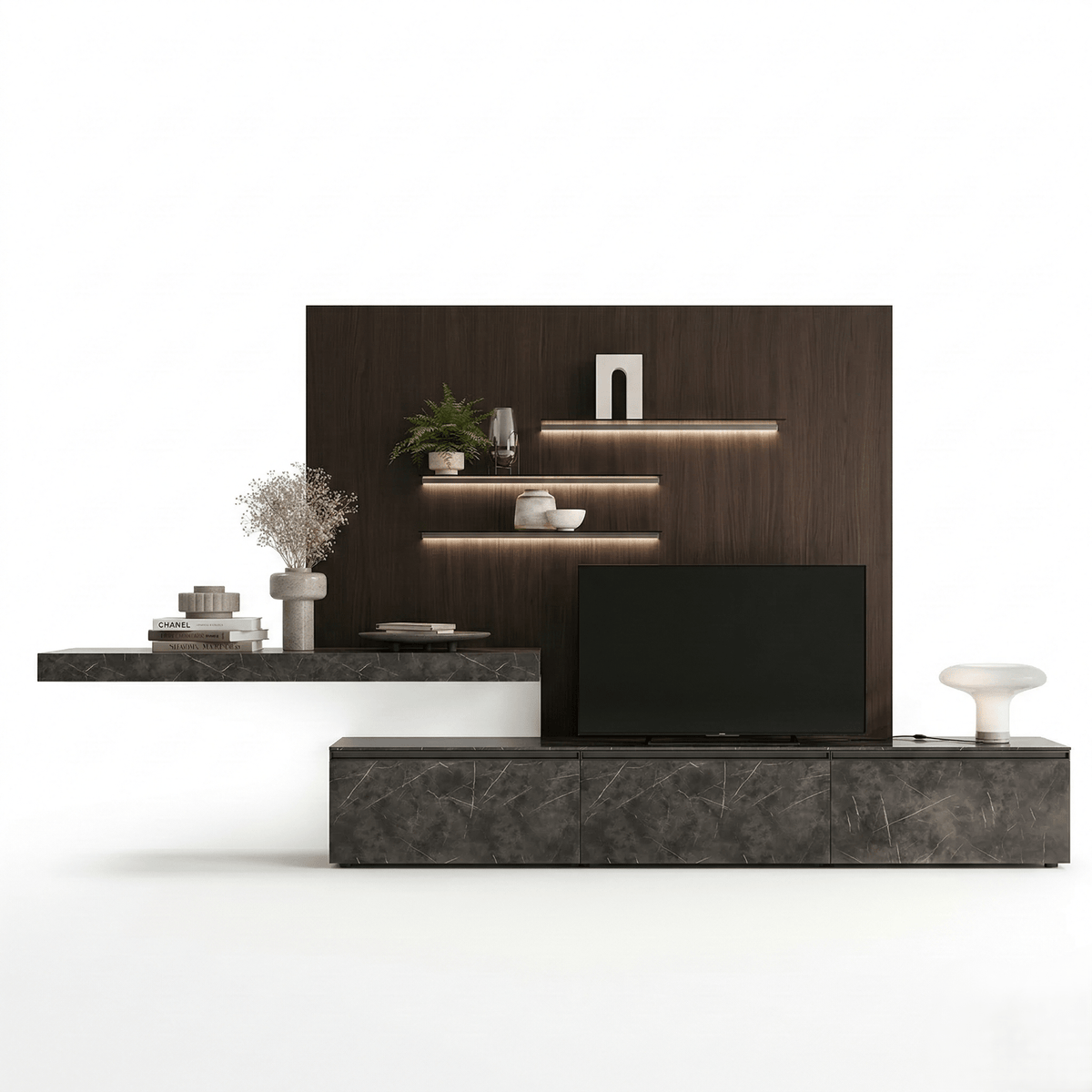 Aurevino Luxury Italian TV Wall Unit | Designer Media Console with Illuminated Display Shelves - Marcottestyle Shop | Marcottestyle