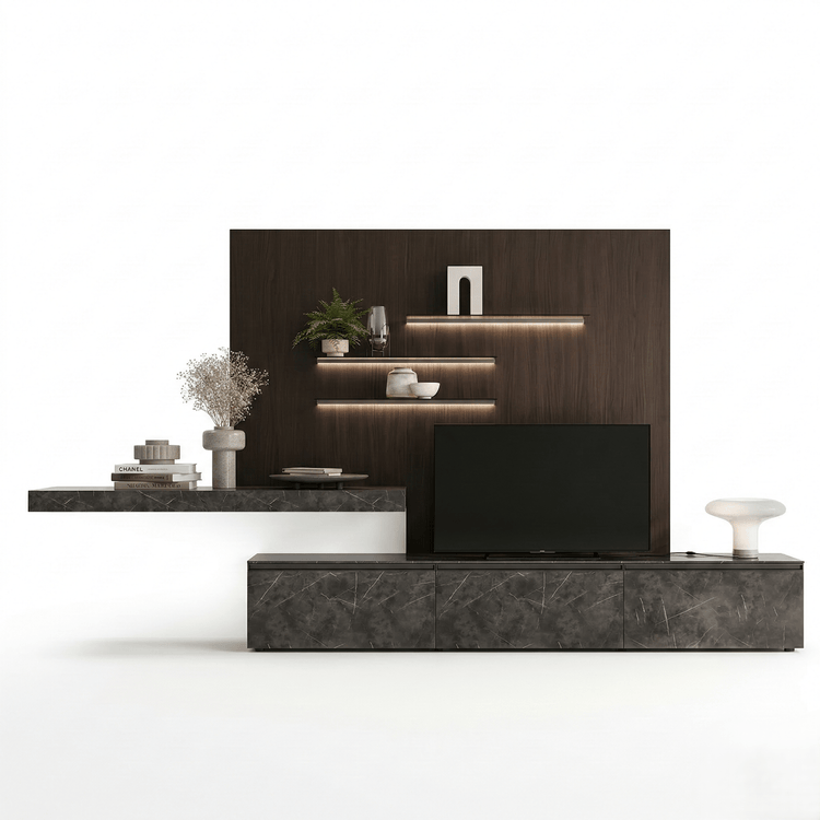 Aurevino Luxury Italian TV Wall Unit | Designer Media Console with Illuminated Display Shelves - Marcottestyle Shop | Marcottestyle