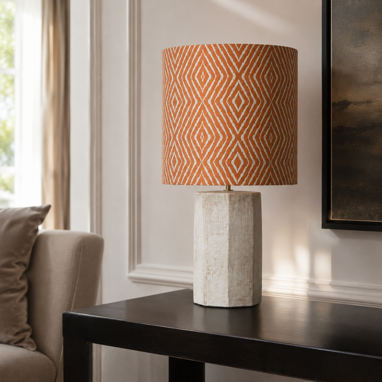 Table Lamp Aurora 7768L cream styled in a modern luxury living room with velvet carpet and natural window light creating warm reflections by Marcottestyle