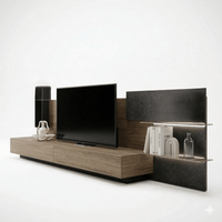 AuroraStone Modern Floating TV Unit with LED Shelf & Wood Media Console - Marcottestyle Shop
