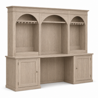 Country solid oak Bandol bar cabinet, three-quarter view showing arched niches and panelled end cabinets