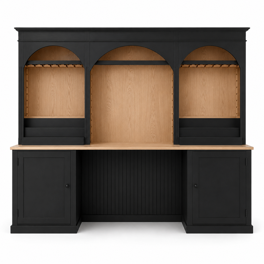 Bandol bar cabinet in black, front view on white background