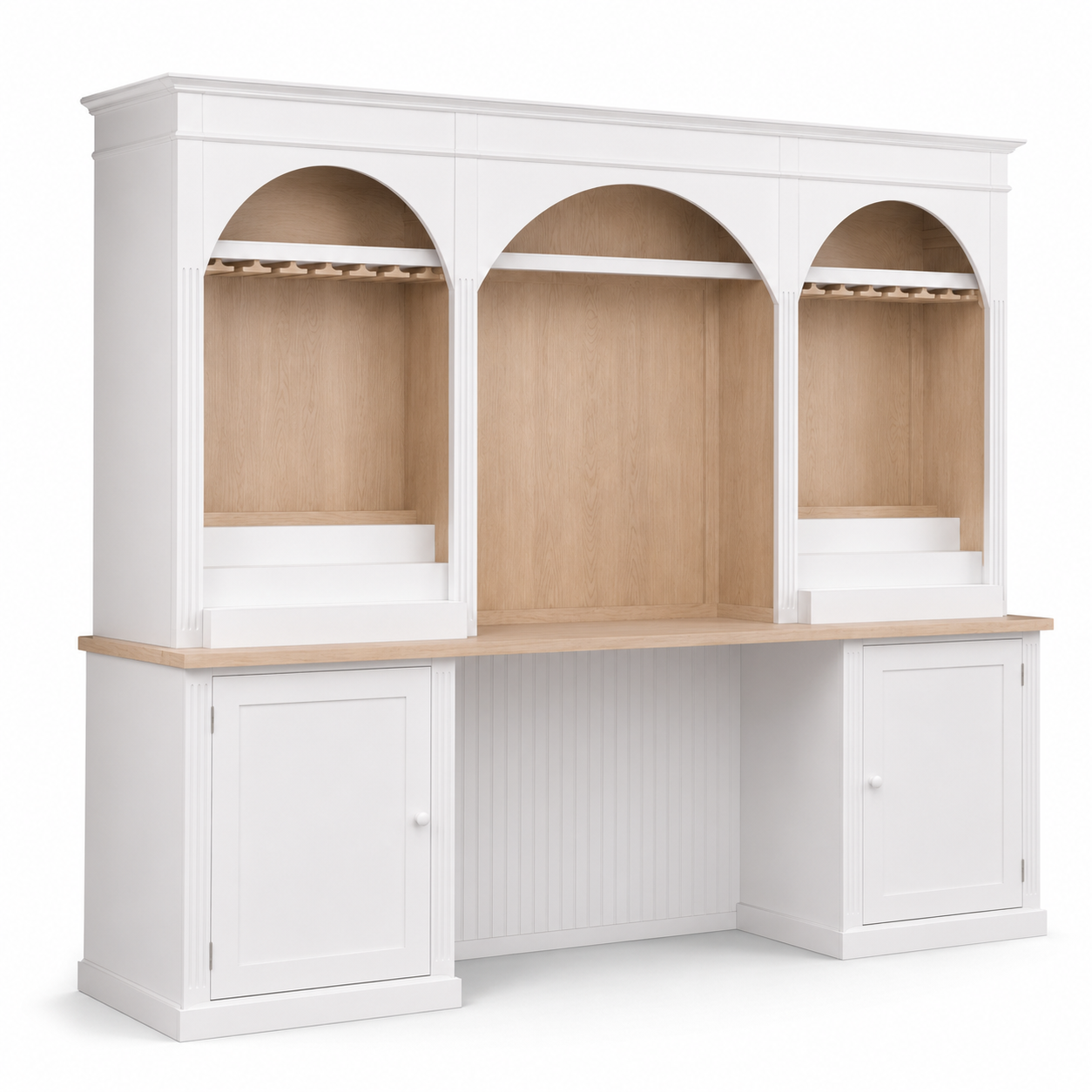 Bandol bar cabinet in white, three-quarter angle view