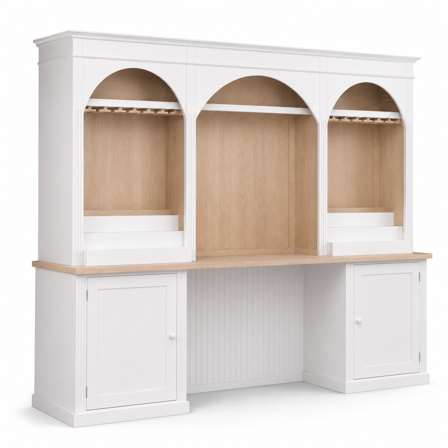 Bandol bar cabinet in white, three-quarter angle view