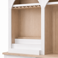 Close-up of the white finish and detailing of the Bandol bar cabinet