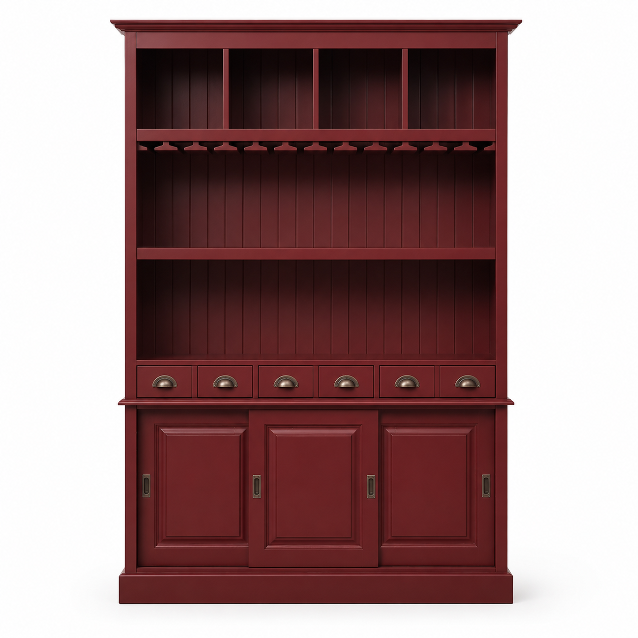 Bergerac bar cabinet in bordeaux, front view on white background