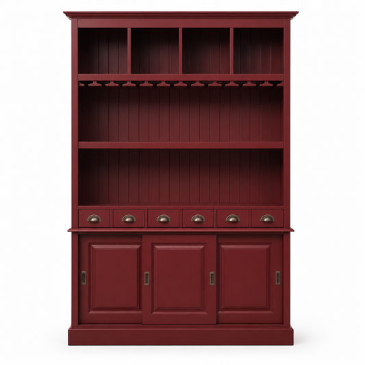 Bergerac bar cabinet in bordeaux, front view on white background