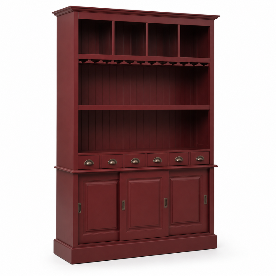 Bergerac bar cabinet in bordeaux, three-quarter angle view