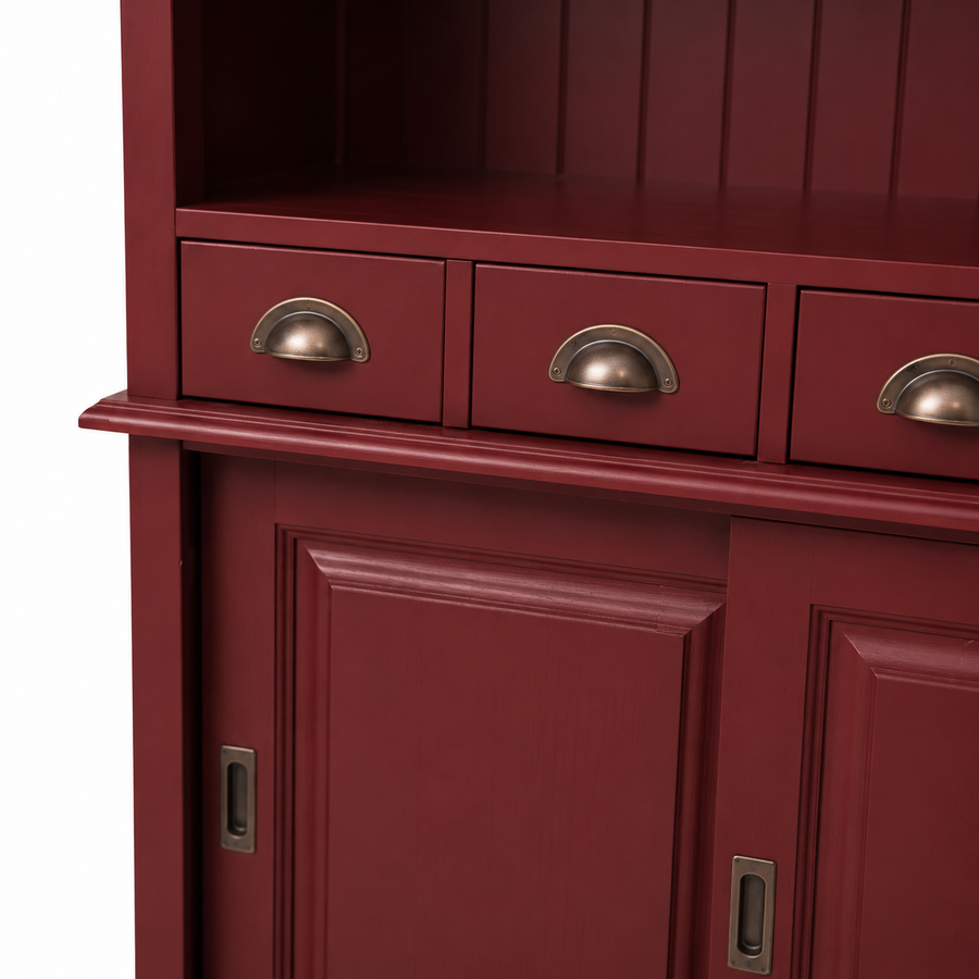 Close-up of the bordeaux finish and detailing of the Bergerac bar cabinet