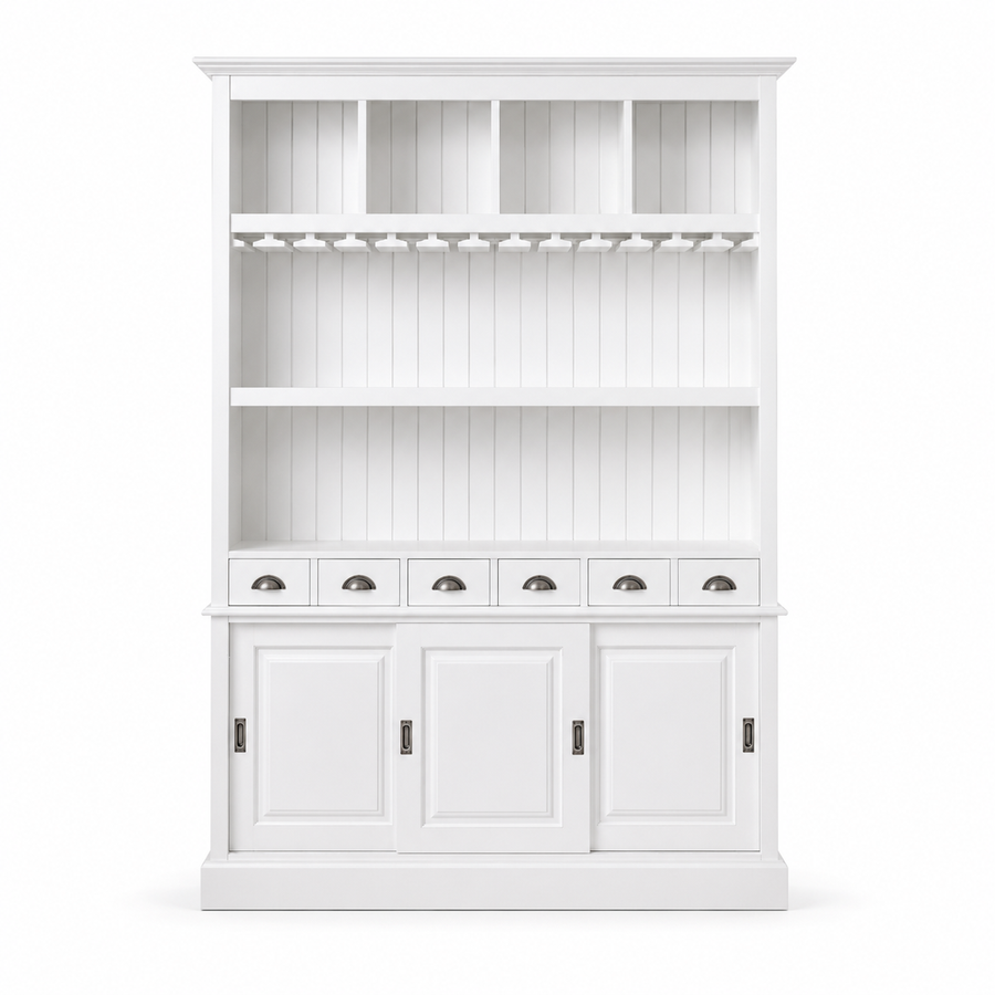 Bergerac bar cabinet in white, front view on white background