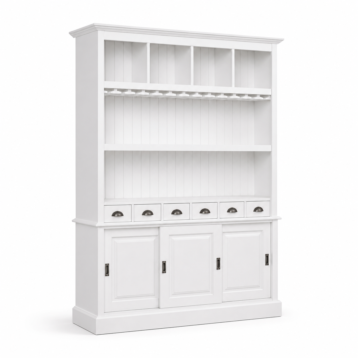 Bergerac bar cabinet in white, three-quarter angle view