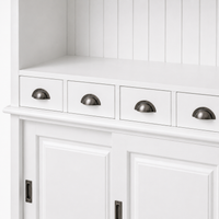 Close-up of the white finish and detailing of the Bergerac bar cabinet