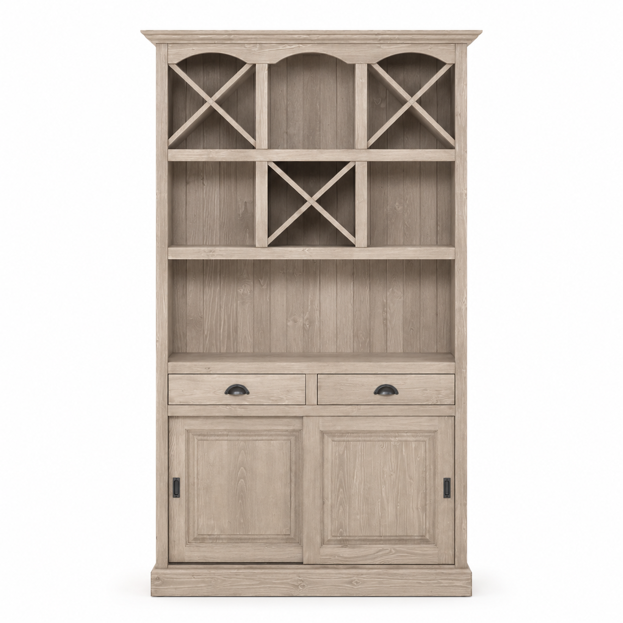Epernay bar cabinet in solid oak, front view on white background
