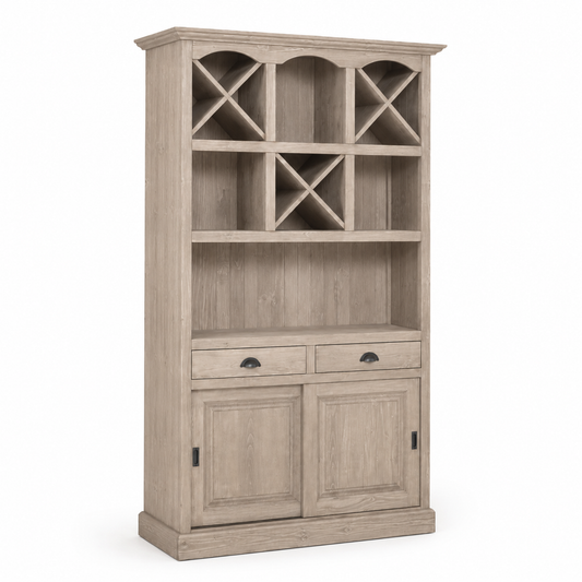 Epernay bar cabinet in solid oak, three-quarter angle view