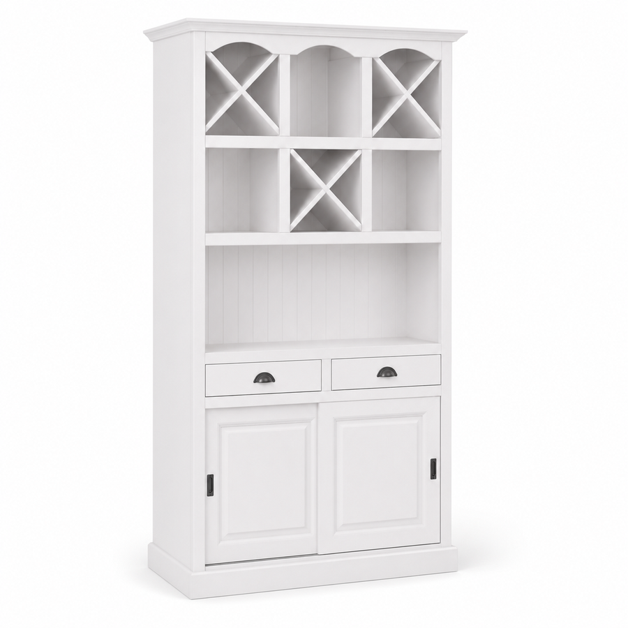 Epernay bar cabinet in white, three-quarter angle view