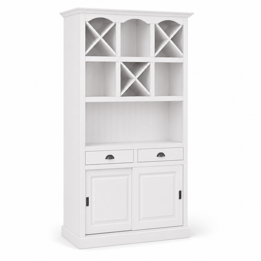 Epernay bar cabinet in white, three-quarter angle view