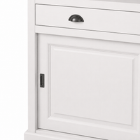 Close-up of the white finish and detailing of the Epernay bar cabinet