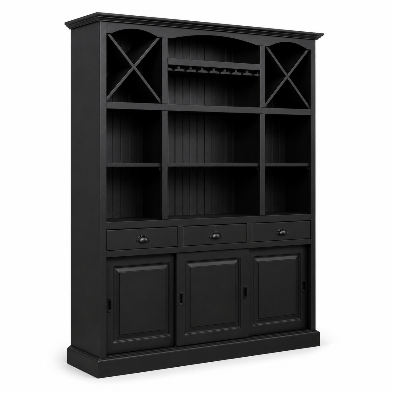 Fronsac bar cabinet in black, three-quarter angle view