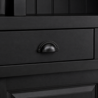 Close-up of the black finish and detailing of the Fronsac bar cabinet