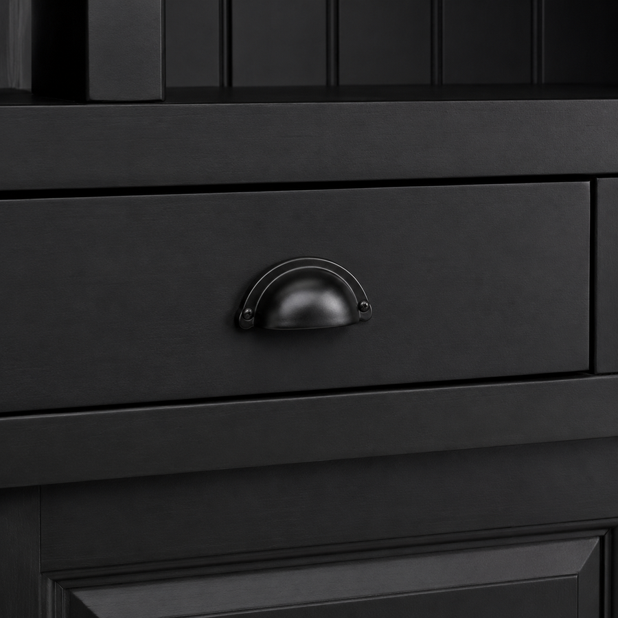 Close-up of the black finish and detailing of the Fronsac bar cabinet